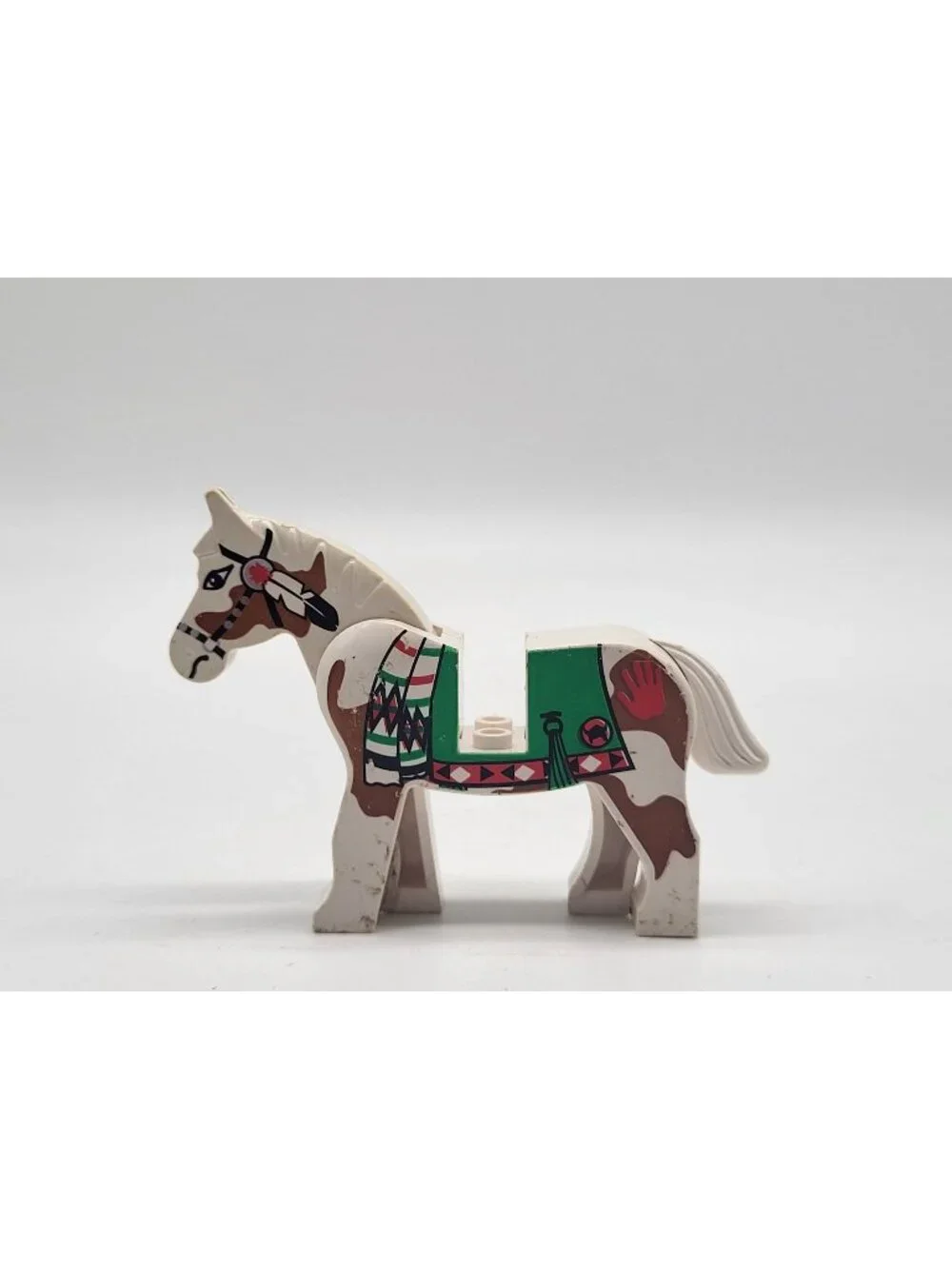 Lego Horse with Green Blanket, Red Hand Pattern Vintage 90s Western Indians